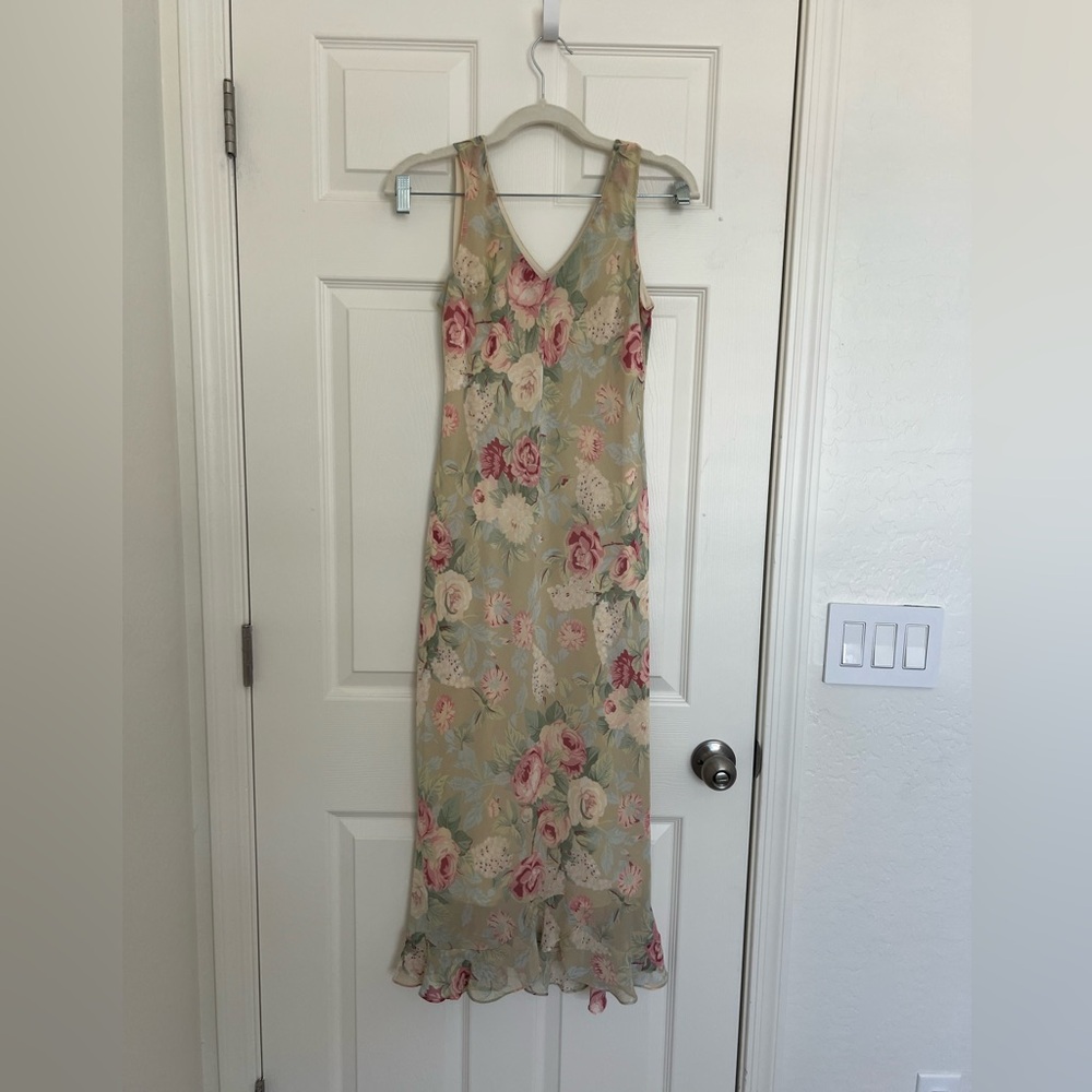 Positive Attitude petite Floral Mint Pinkk Pastel Floweral Long Dress, Size 4